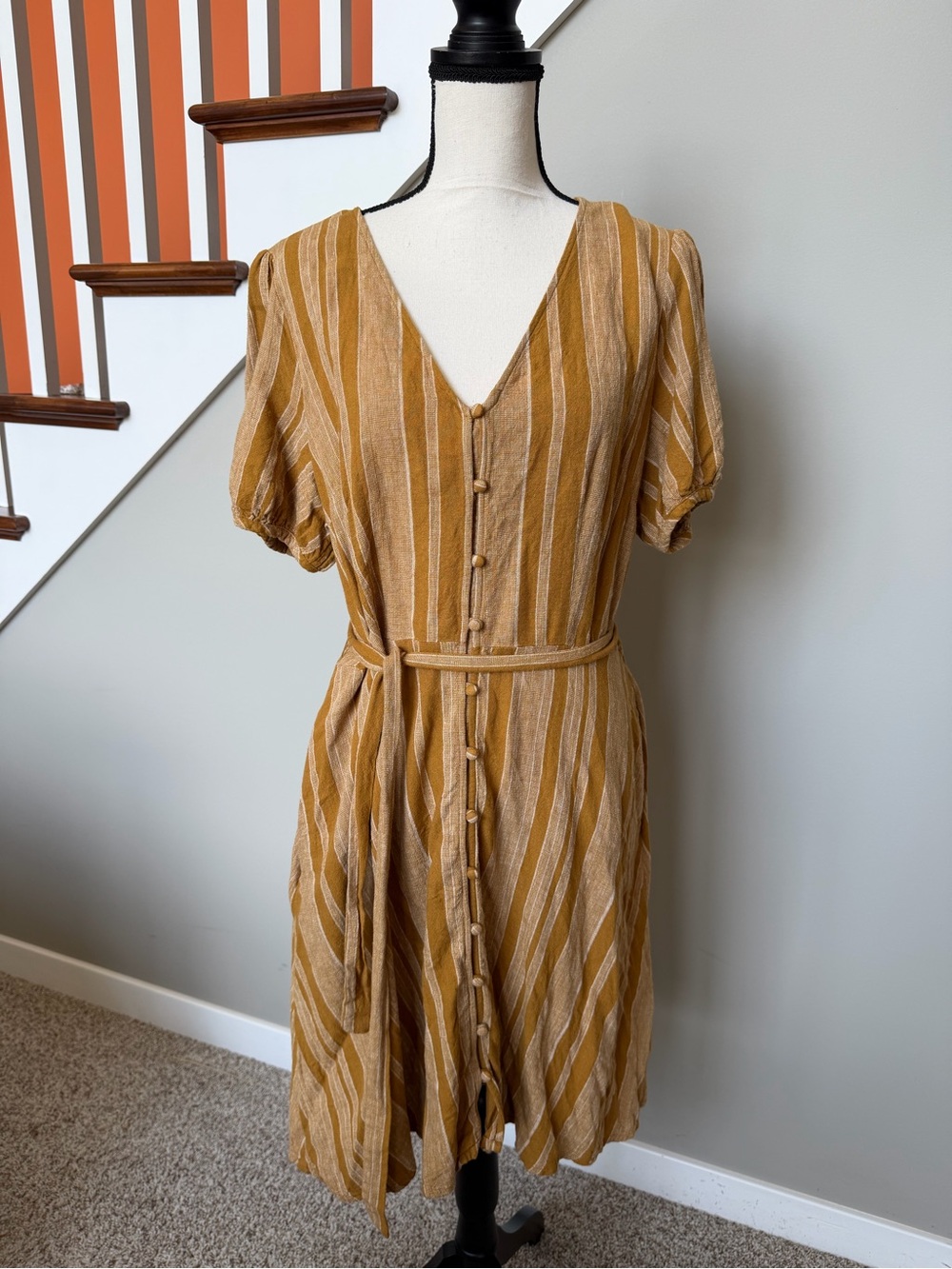 Universal Thread Mustard and Cream Striped Midi Dress